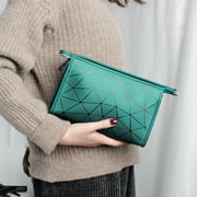 AUTOVISUM Makeup Cosmetic Bag, Zipper Organizer Bags, Waterproof PU Leather, Portable Lightweitht, Ever Green