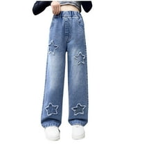 Hpgjzj Bow Jeans for Girls Wide Leg Baggy Denim Pants Cute High Waisted Trousers Kids Casual Y2k Streetwear with Pockets 5-15Y