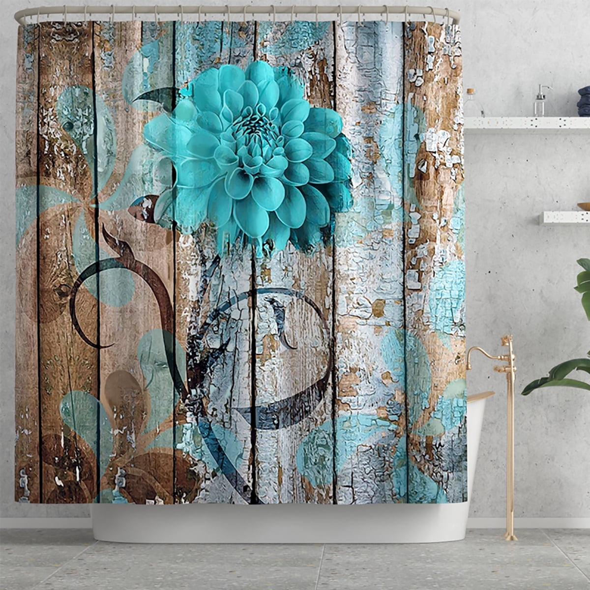 16 Piece Floral Flower Bathroom Waterproof Shower Curtain Liner Shower Curtain Sets with 12 Hooks + Bath Mat + Toilet Pedestal Rug + Toilet Seat Lid Cover for Home Decor Gift
