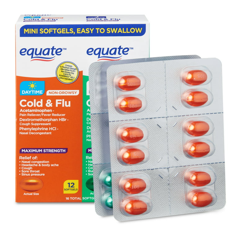 Equate Maximum Strength Day and Night Cold and Flu Softgels, 16 Count 