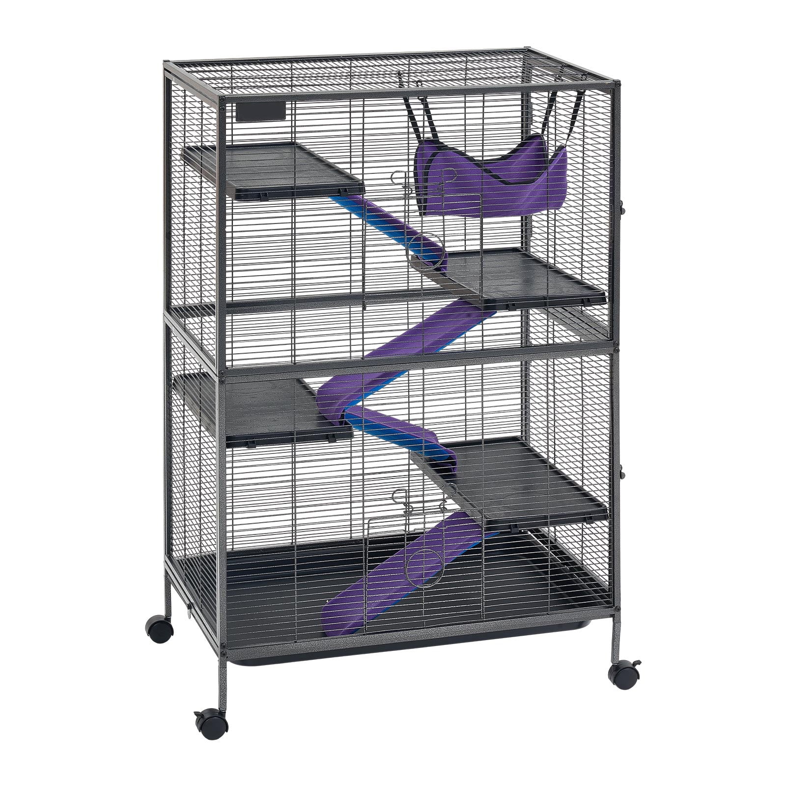 KFFKFF 50"H 5-Tier Metal Cage for Small Animals with Wheels, 0.55" Wire Spacing, Hammock, Ramps, Tray & Doors - Ideal for Ferrets, Chinchillas, Sugar Gliders, Guinea Pigs & Rabbits