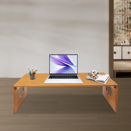 Brown Bamboo Floor Desk with Safety Rounded Edges - 15kg Load-Bearing 30cm Height Foldable for Camping & Living Rooms