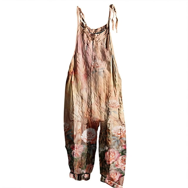 ManxiVoo Combinaison Confortable à Jambes Larges pour Femme Style Bohème Combishort Sans Manches Salopette Légère en Lin Tenue Décontractée de Détente Taille P Orange