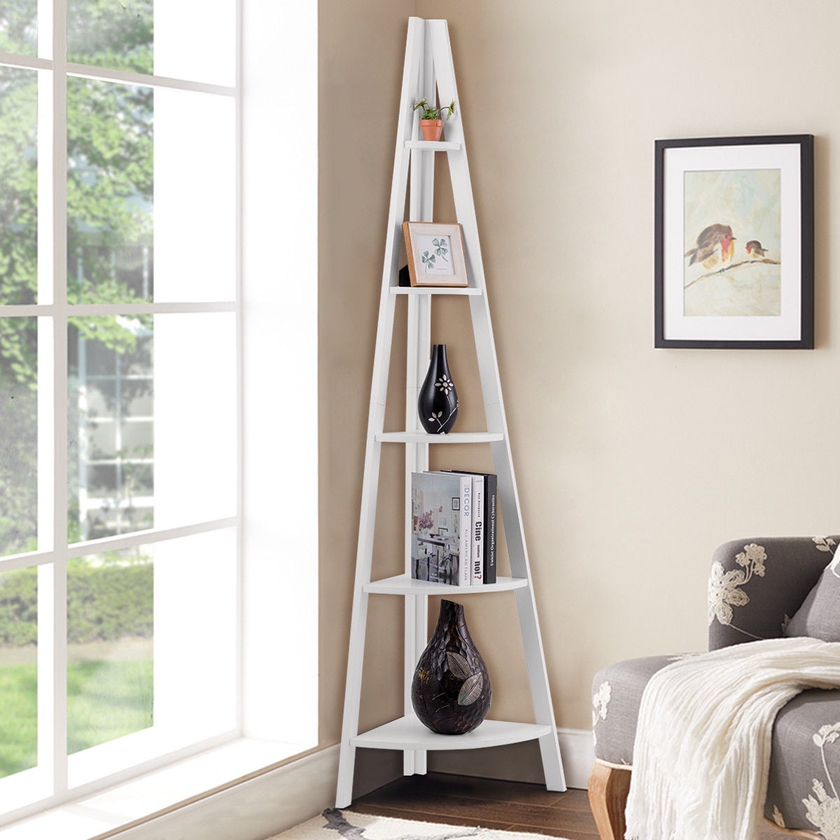 Details about   5 Tier Corner Ladder Shelf Floor Stand Shelves Bookshelf Display Bookcase Home 