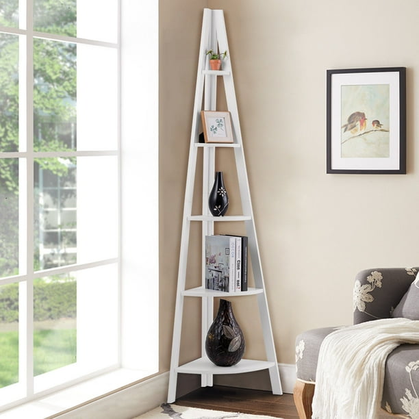 Costway 5 Tier Corner Bookcase, Ladder Shelves, Floor Stand Walmart