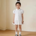 thumbnail image 2 of FYDUU Sundress For Girls Shirt Dress Kids Short Sleeve Button Dow White Dress With Collar Classic A-Line School Uniform Dresses 12-13 Years, 2 of 9