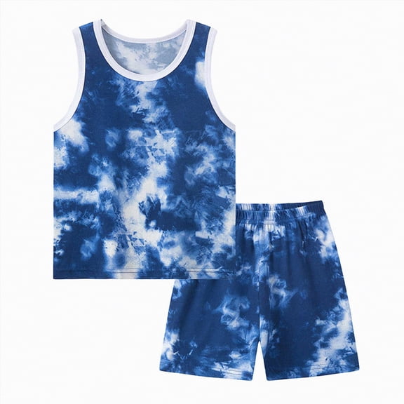 TOWED22 Baby Toddler Boy Clothing 2pcs Summer Sleeveless Tee Tank Cute Graphic Pocket Shorts Lightweight Outfits Set(Blue,5-6 Y)