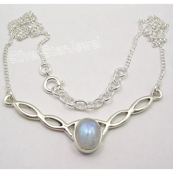 SilverStarJewel 925 Pure Silver Beautiful Rainbow Moonstone Well Made Necklace Combined Shipping