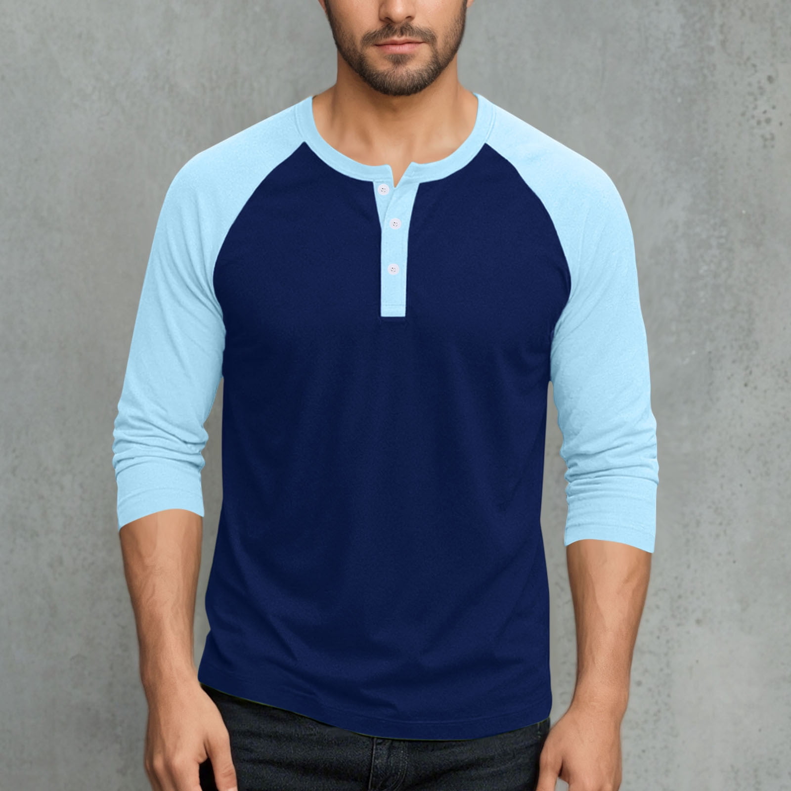 AnuYalue Mens Big and Tall Henley Shirts Lightweight 3/4 Sleeve Baseball T-Shirt Fashion Color Block Tee Fall Winter Athletic Tops