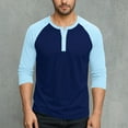 thumbnail image 2 of VSSSJ Mens Color Block Henley Shirt Long Sleeve Button Round Neck Raglan Shirt Fitness Gym Comfortable Athletic Workout T Shirt Tops Blue M, 2 of 7