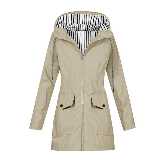 Wensltd Windbreaker Jacket for Women Long Sleeve Hooded Lightweight Outdoor Hiking Coat With Pockets