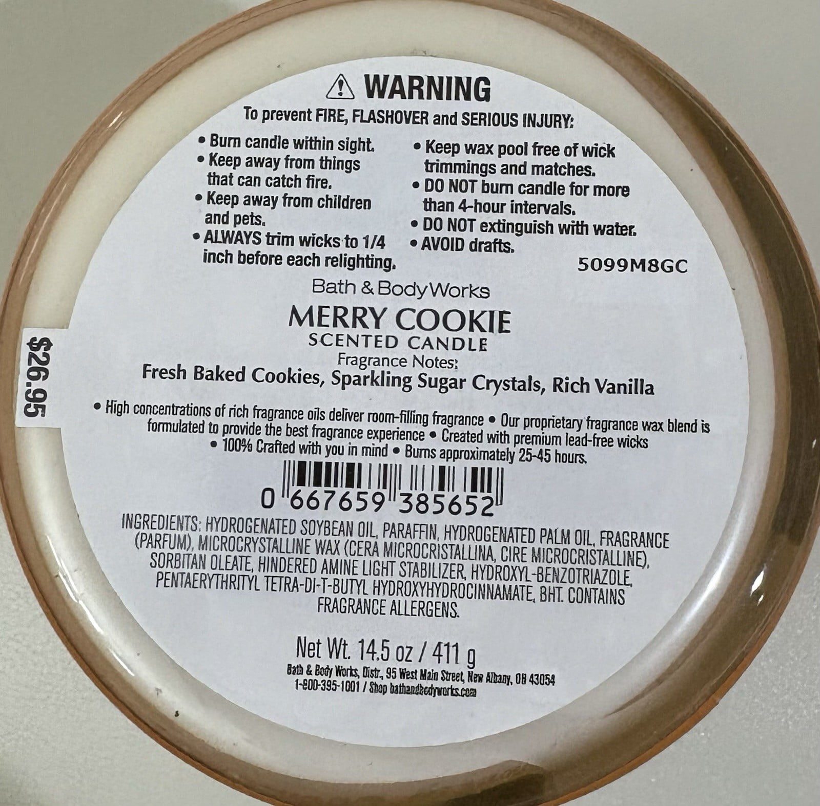 Bath and Body Works Merry Cookie 3 Wick Scented Candle New with Lid