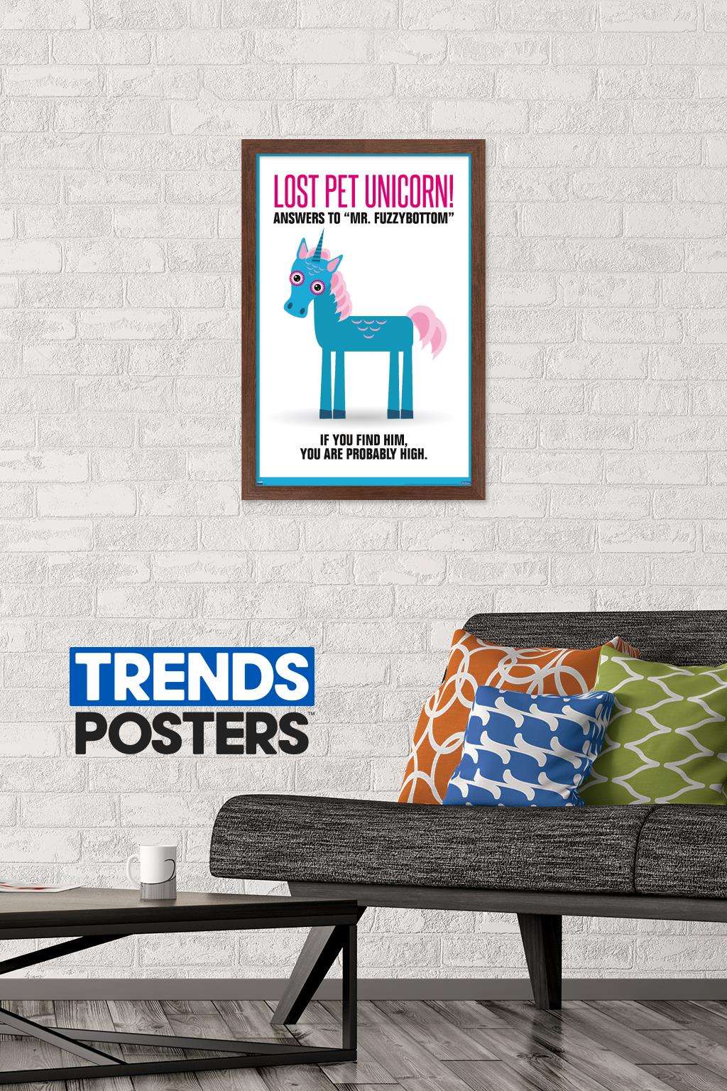 Lost Pet Unicorn Wall Poster, 14.725" x 22.375", Framed