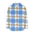 thumbnail image 7 of ZQGJB Winter Warm Plaid Sherpa Fleece Jackets for Women Long Sleeve Casual Single Breaster Button Down Thick Outwear Coats Trendy Lapel Collared Trench Coat with Pockets Light Blue XXL, 7 of 7