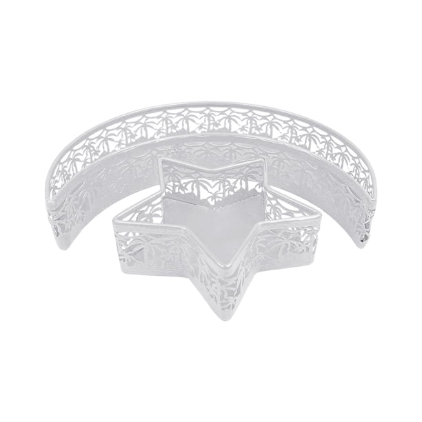 2 bandejas Eid Mubarak para fiestas, suministros artesanales, decorativas de hierro, bandejas de postre para Ramadán, luna Blanco