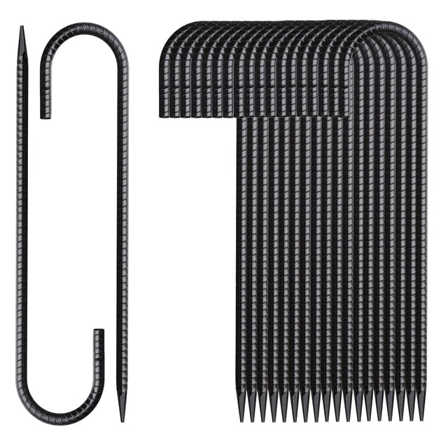 Estacas de Varilla MSWY 40 cm Paquete de 20 con Gancho en J Acero Galvanizado Negro