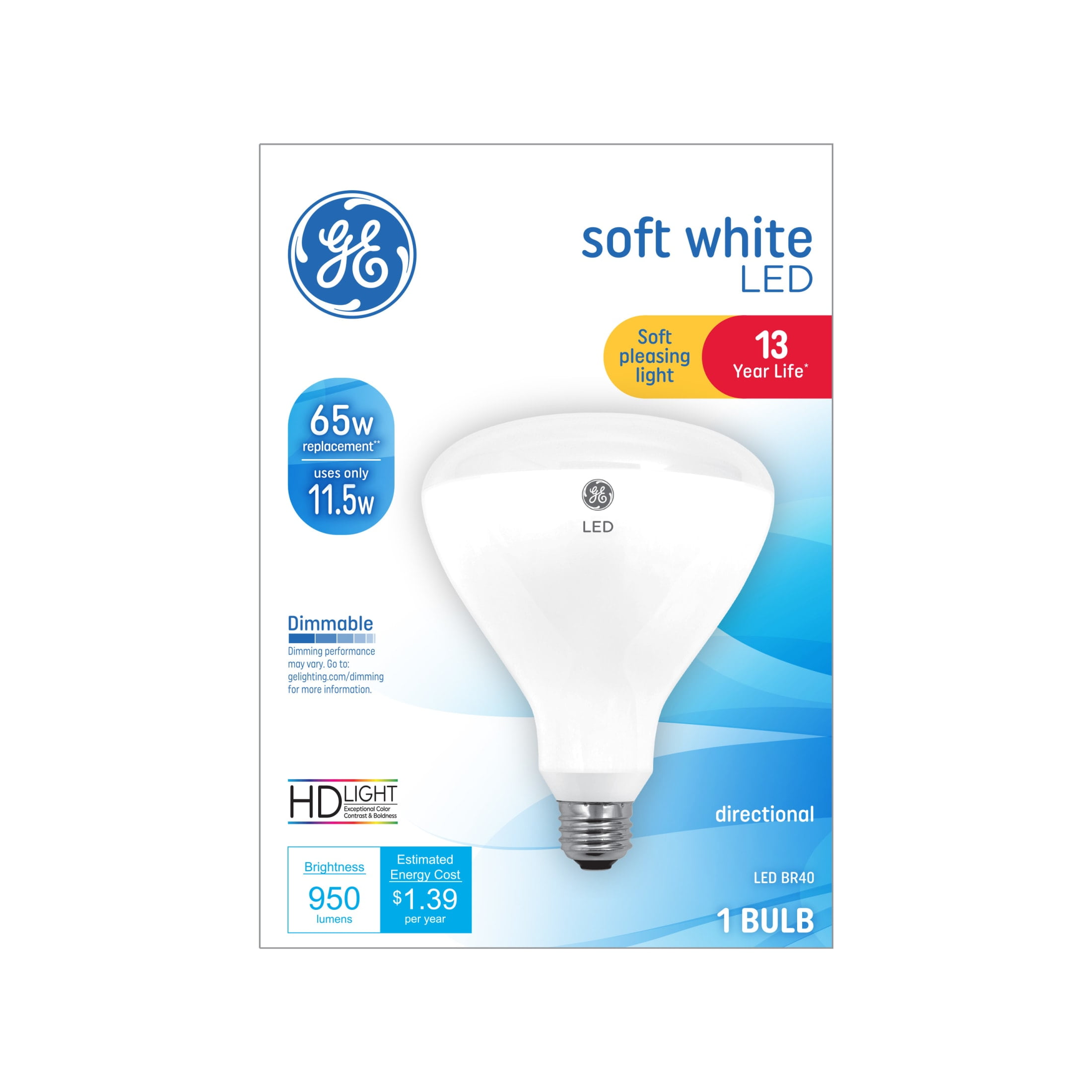 GE Classic LED 65 Watt Replacement, Soft White, BR40 Indoor Floodlight ...