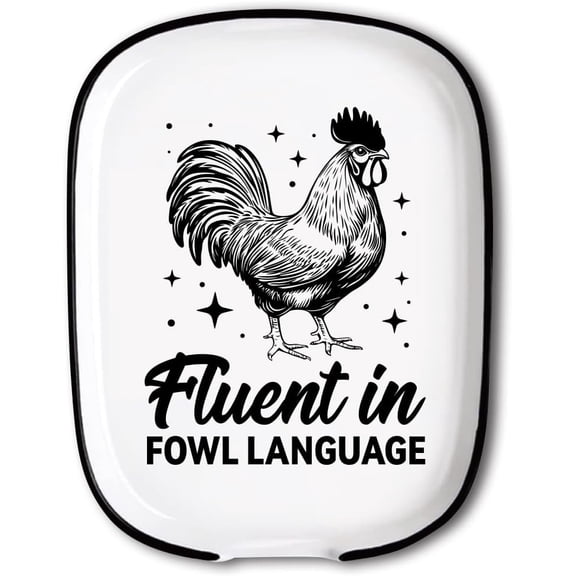 Ceramic Spoon Rest for Stove Top Rooster and Fluent in FOWL LANGUAGE Pattern 4.52"x5.9" Large Spoon Holder Heat Resistant Utensil Holder Kitchen Counter Decor for Cooking Lover