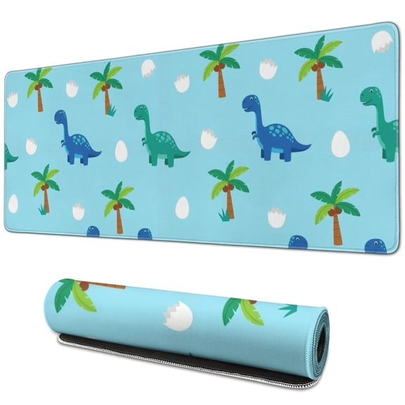 Long Mouse Pads for Desk,Light Blue Dinosaurs Palms Eggs Pattern Desk Mats on Top Of Desks, Desk Mouse Pad Extra Large with 3mm Non-Slip Base and Stitched Edge for Gaming,Office,Work,Home 31.5"x11.8"
