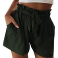 thumbnail image 2 of B91xZ Shorts de Mode pour Femmes Taille Haute Large Jambe Plissée avec Poche, Vert m, 2 of 5