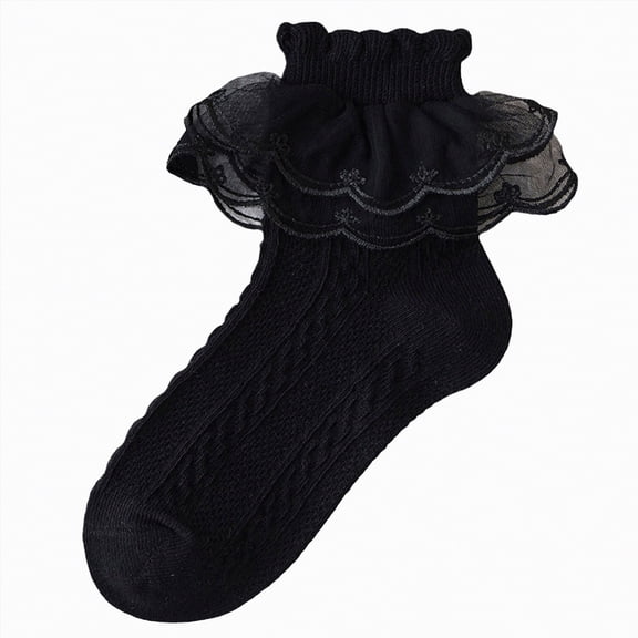 Splozh Toddler Girl Ruffle Socks Girls Ruffle Socks Toddler Girl Double Lace Frilly Dress Socks Turn Cuff Pageant Sock 4-6 Years,Black