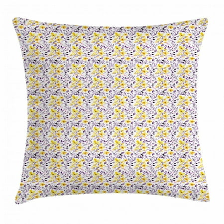 Fl Throw Pillow Cushion Cover Purple Leaves And Yellow Flowers Watercolor Foliage Petals Summer Season Decorative Square Accent Case Fl Throw Pillow Cushion Cover Purple Leaves And Yellow Flowers Watercolor Foliage Petals Summer Season Decorative Square Accent Case