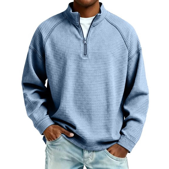 Mens Henley Long Sleeve T-Shirt Waffle Knit Casual Shirt