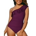 thumbnail image 4 of Hilor Womens One Piece Swimsuits One Shoulder Swimwear Asymmetric Ruffle Monokinis Bathing Suits, 4 of 9