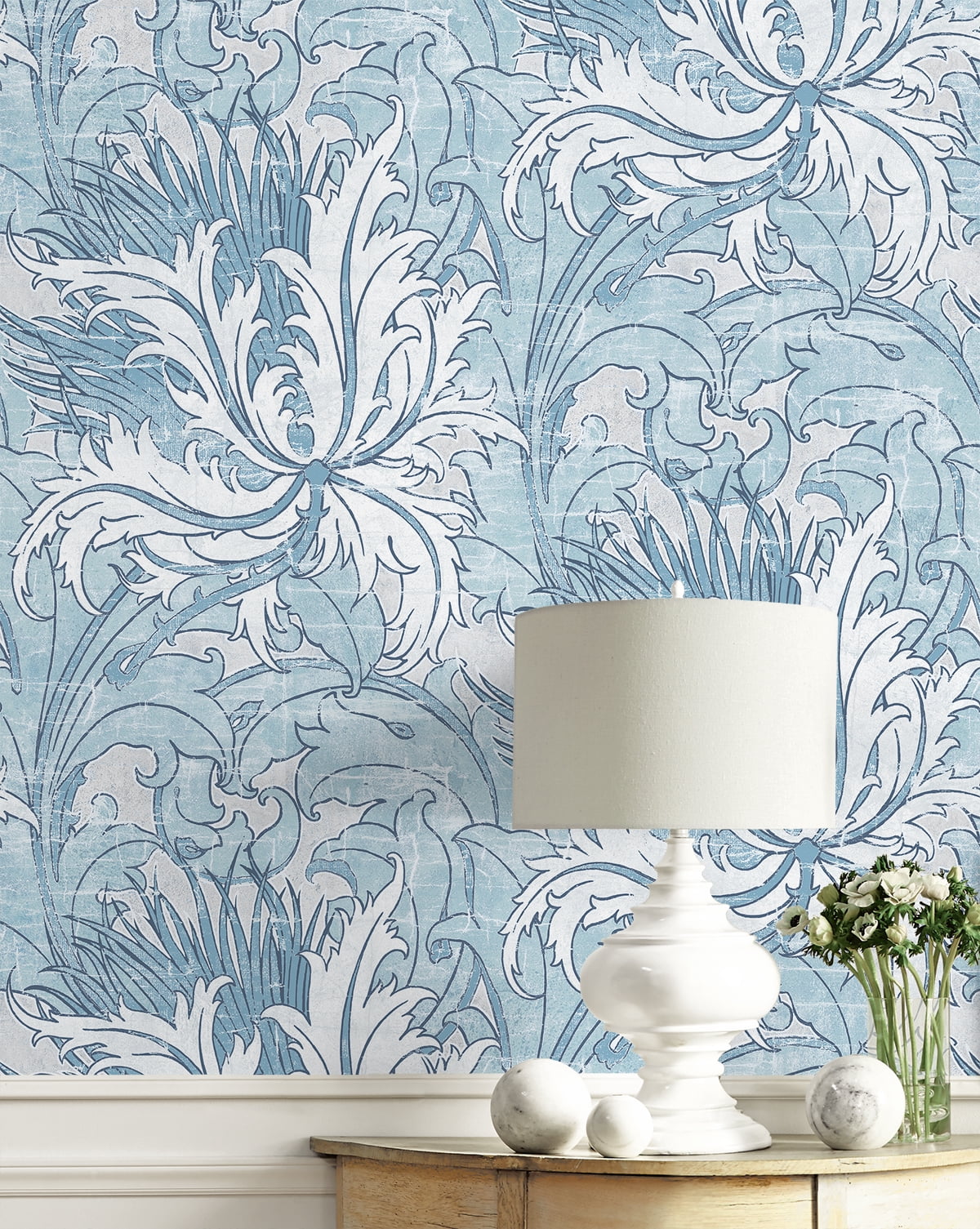 NextWall Blue Waterfall Floral Folly Peel and Stick Wallpaper