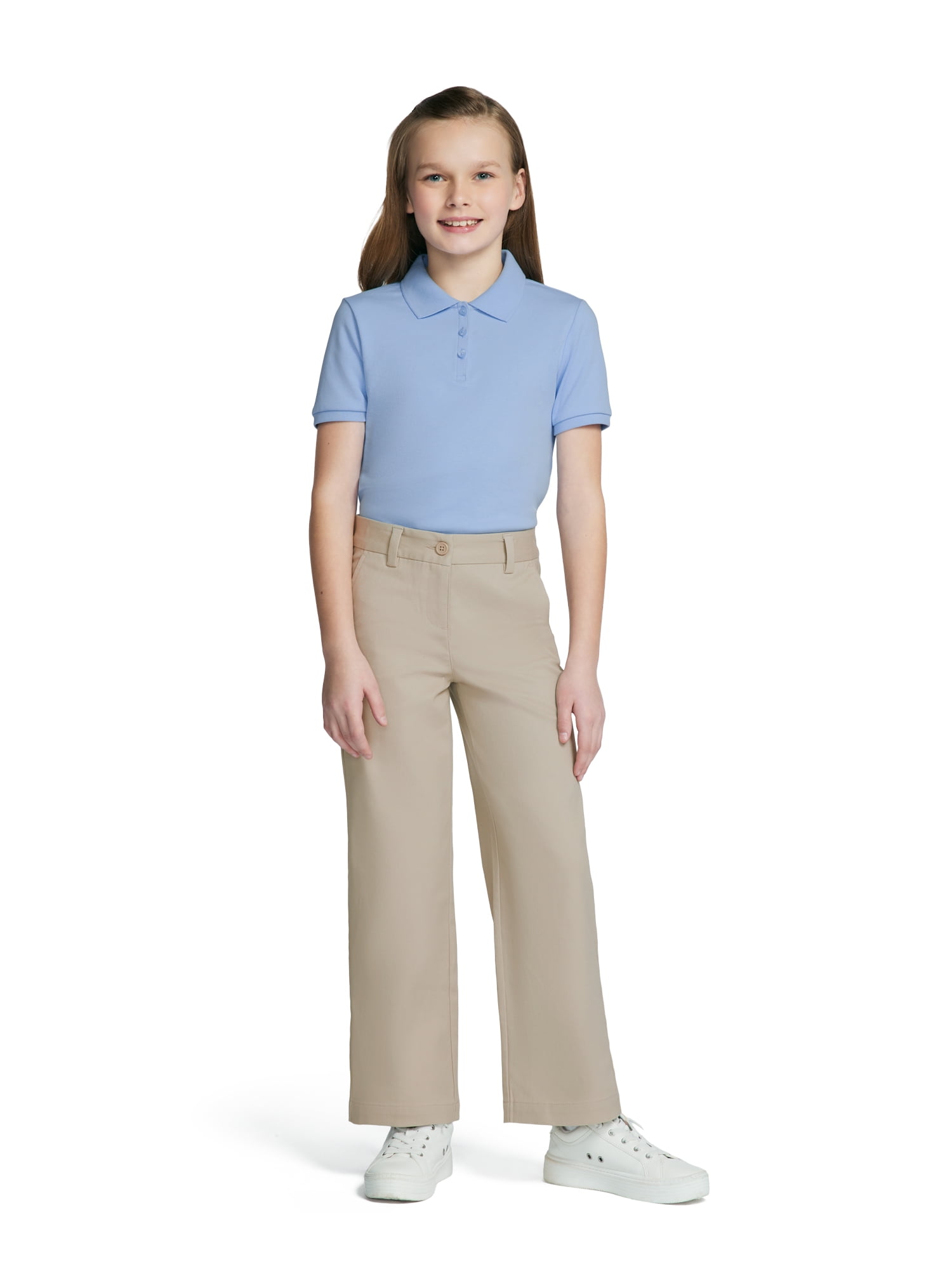 Wonder Nation Girls School Uniform Interlock Short Sleeve Polo Shirt, 2-Pack, Sizes 4-18 & 10-16 Plus