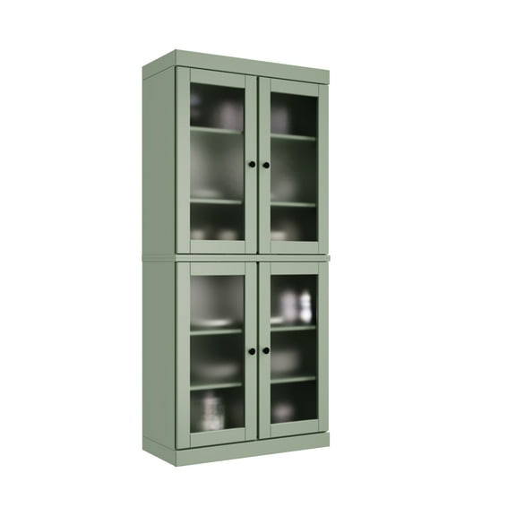 Palace Imports 100% Solid Wood 32" Pantry Cabinet with Frosted Glass Doors and Adjustable Shelves, Sage