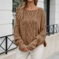 thumbnail image 2 of Ediodpoh Oversized Knit Sweater Soft Yarn Pullover Casual Winter Warm Pattern Crewneck Top for Fall Season Oversized Sweaters for Women Khaki S, 2 of 6