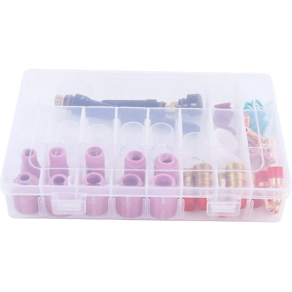 Gamvdout TIG Glass Cup 55Pcs TIG Welding Accessory Set Glass Cup Connector Electrode Clamp PTFE Front Cover TIG Welding Torch Stubby Mechanicalcomponents