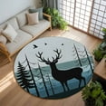 thumbnail image 3 of 5ft Round Rug, Forest Elk Non-Skid Rubber Backing Large Area Rugs - Living Room Bedroom Home Office, Retro Blue Ombre Stripes Tree Birds Animal Indoor Floor Mat Carpets Washable Rug, 3 of 9