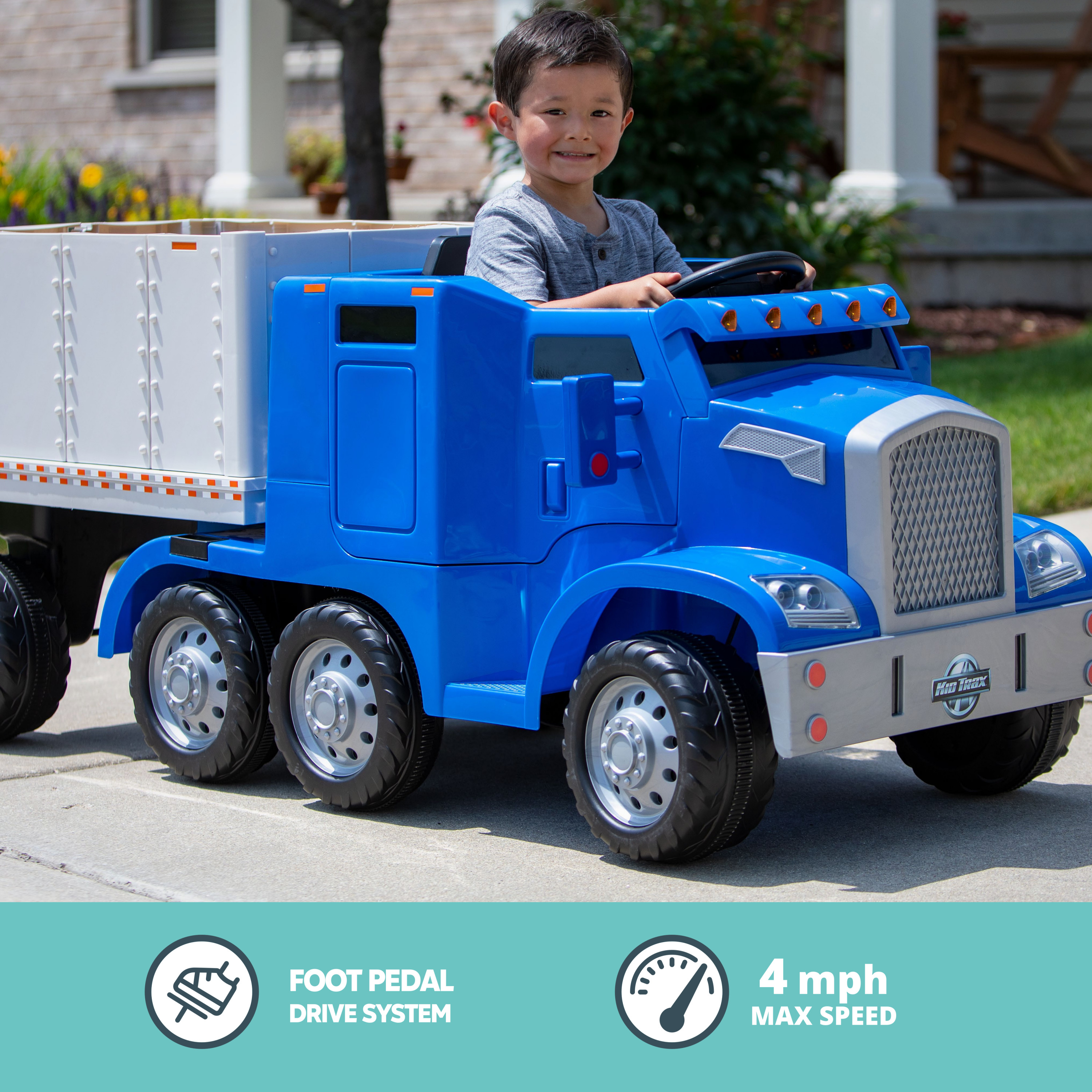 Kid Trax Semi-Truck and Trailer Ride-On Toy, Blue - Walmart.com