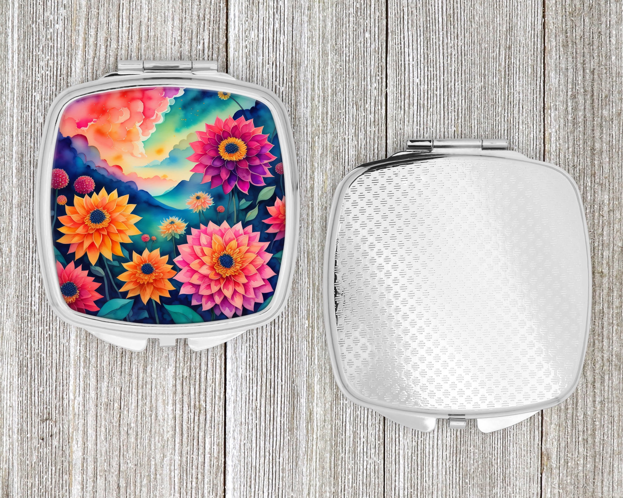 Colorful Dahlias Compact Mirror 2.75 in x 3 in