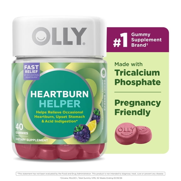 OLLY Heartburn Helper Gummy Supplement, Fast Relief of Occasional Heartburn,* 40ct