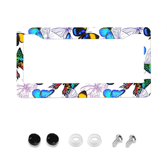 Rainbow Butterfly License Plate Holder, Front License Plate Cover, Interesting License Plate Frame, Decorative Aluminum Car Label Holder, Nut Car Accessories 2-Hole Us Canada Standard Size 12x6 Inch