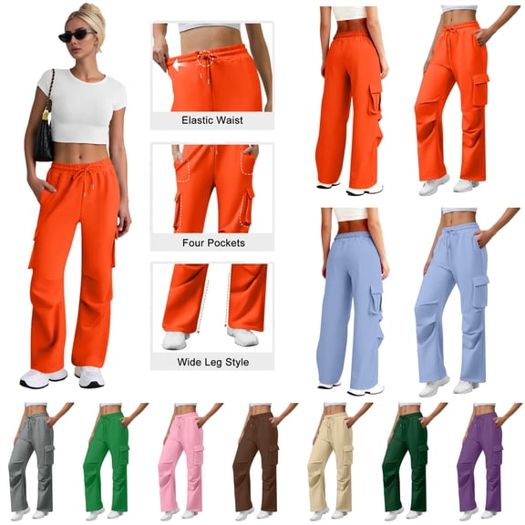 QATAINLAV Womens Cargo Sweatpants Baggy Wide Leg High Waisted Joggers Sweat Pants Casual Drawstring Athletic Trousers with Pockets Blue XL