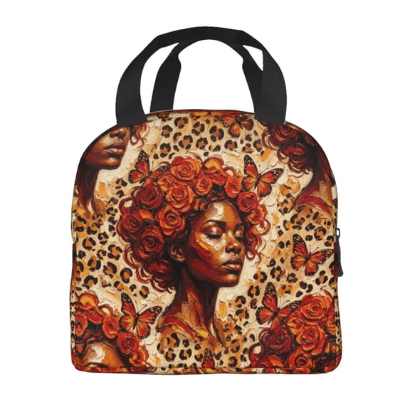 African American Women Lunch Bag Reusable American Afro Woman Lunch Bag Leakproof Insulated Lunch Box Cooler Tote Bag Food Container Snack Bag For Men Women Work Travel