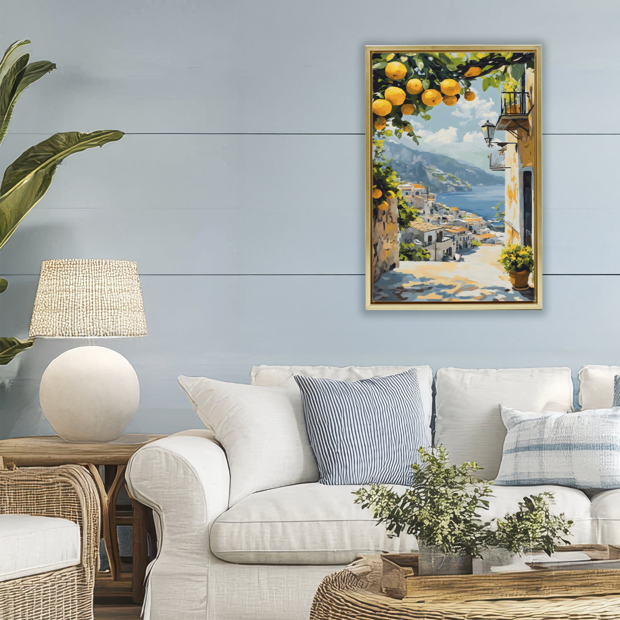 Stupell Industries Lemon Tree Overlooking Coast Gold Framed Floater Canvas Wall Art, design by Creative Studio