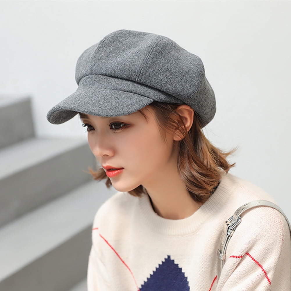 Women\'s Newsboy Cap with Visor Fall Beret Hat PanPacSight Womens Bert Newsboy Octagonal Cap Wool Visor  main image 2