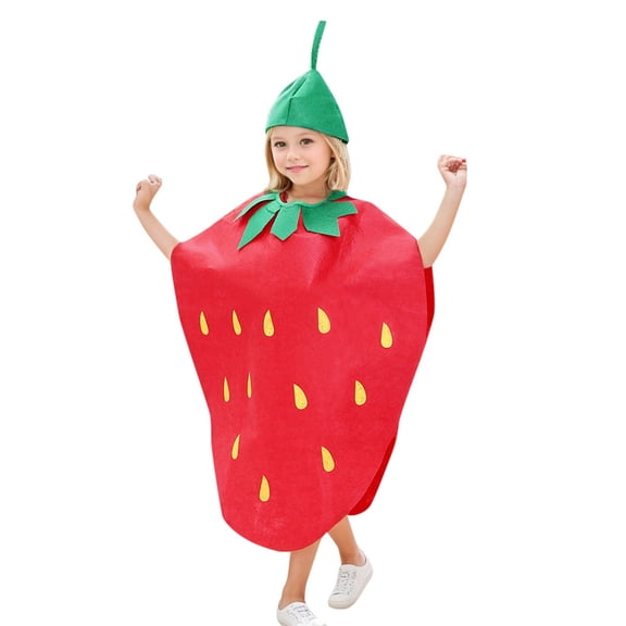LIIPEE Children Outfit Sets Cartoon Fruit Vegetable Dress Up Graphic Jumpsuit Hat Two Piece Set Boys Girls Kids Cute Comfortable Soft Kindergarten Performance Party Stage Clothing,Red,One Size