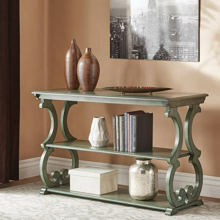 Weston Home Caden Wood Scrollwork Sofa Table, Dark Sea Green