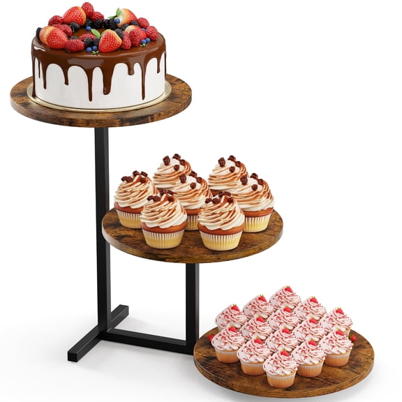 3 Tier Cupcake Tower Stand, Wooden Desert Tiered Tray Stands for Dessert Table Display Set for Party Afternoon Tea Wedding Birthday