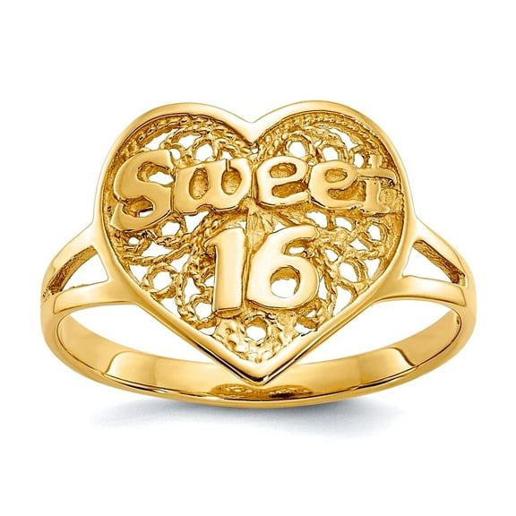 14k Yellow Gold Solid Polished Sweet 16 Love Heart Ring Size 6 Statement Ring for Women - 1.9 Grams