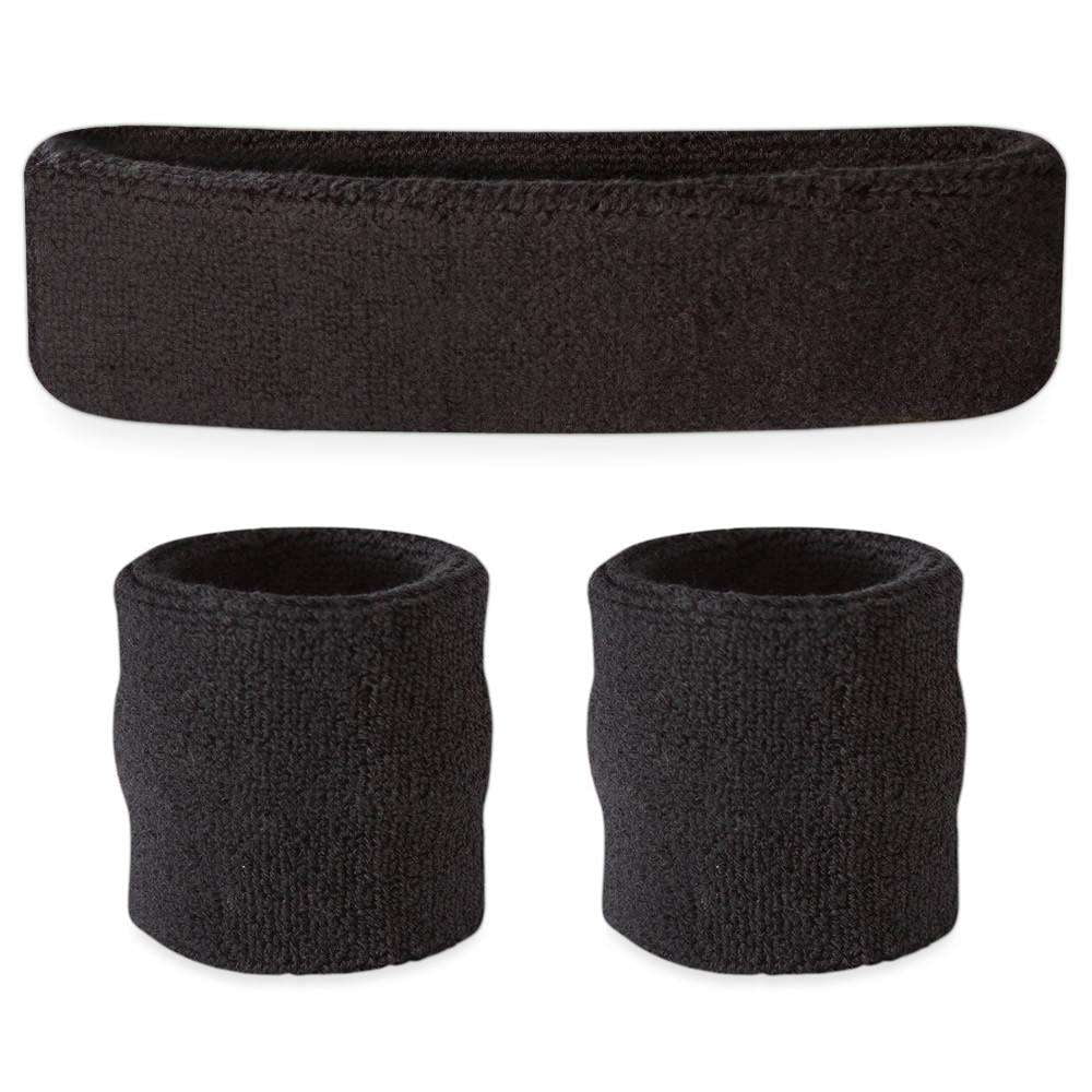 Suddora Black Headband/Wristband Set Sports Sweatbands for Head and