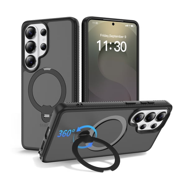 Sanwo for Samsung Galaxy S26 Ultra Magnetic Case,Shockproof 360° Rotating Ring Stand Cover,Hard PC TPU Protective Cover,Wireless Charging Compatible,Black