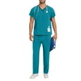 thumbnail image 2 of Axiiglly Scrubs for Men Set Casual Stretch Nurse Scrubs Splicing Color V Neck Nursing Tops Elastic Waist Uniform Pants 2 Piece Nurse Uniforms Set with Pockets, 2 of 9
