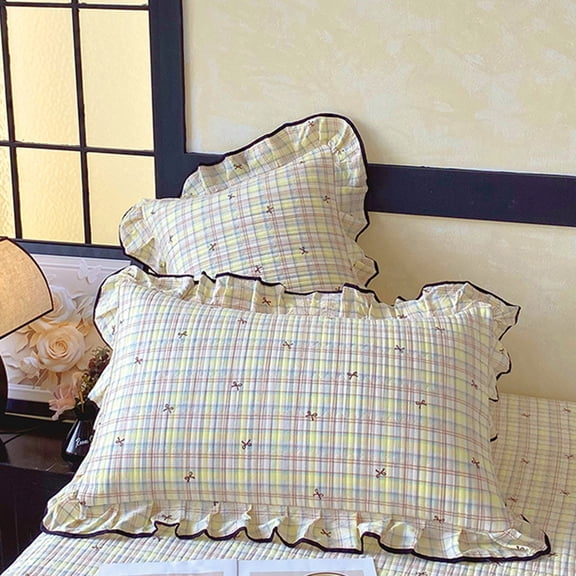 Lunxisen 2 Pcs Floral Pillowcases Cotton Flower Pillow Shams with Elegant Bow Ties Vintage Floral Bedding Pillow Covers Standard Chic Butterfly Pillowcases Room Decor(48*74cm)